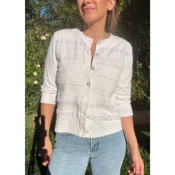 Vintage 90s White Textured Knit Cardigan, Grandmacore - Picture 6 of 7